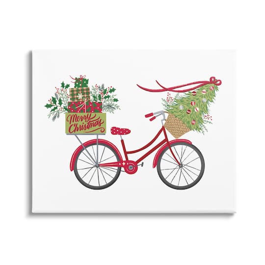 Stupell Industries Merry Christmas Seasonal Bicycle Canvas Wall Art